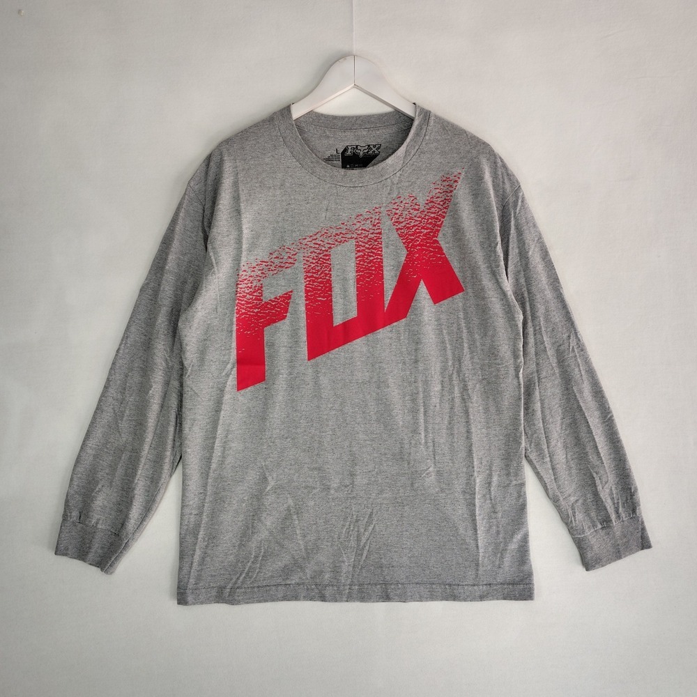 Fox Racing Mens Long Sleeve Graphic T-Shirt Gray Red Logo Regular Fit L